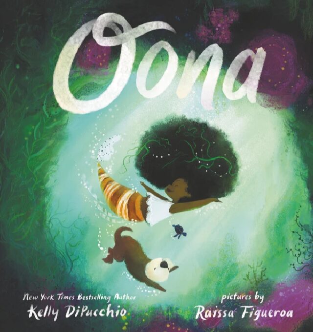 The cover of the children's book Oona, written by Kelly DiPucchio and illustrated by Raissa Figueroa, which pictures an African-American mermaid with glorious natural hair