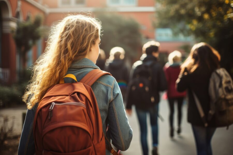 Girl with backpack going to class