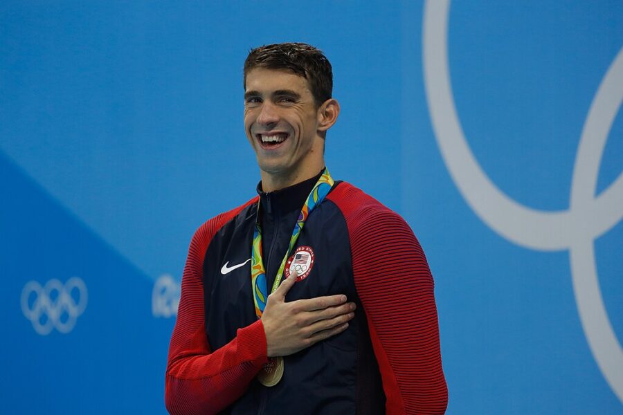 Olympian Michael Phelps receiving a medal at the 2016 Summer Olympics in Rio de Janeiro, Brazil