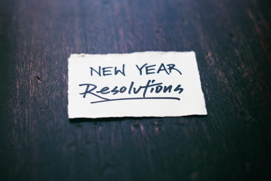 A handwritten note that reads, "New Year Resolutions"